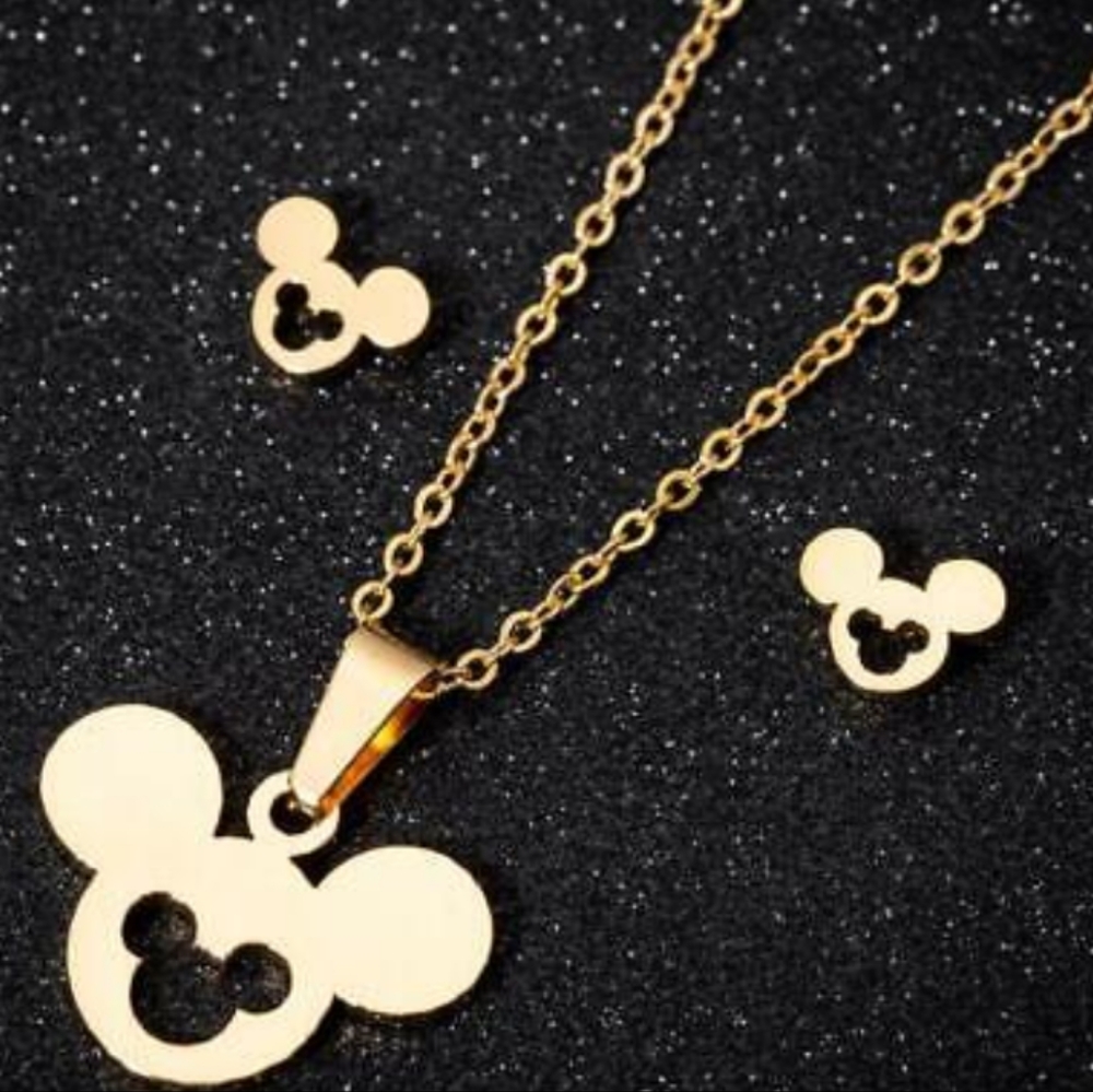 Disney Mickey Mouse Titanium Jewelry Set: Necklace + Earrings